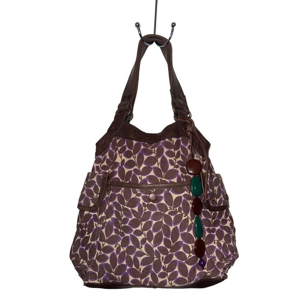 Lucky Brand  Vintage Inspired Bag Brown Leather Canvas Shoulder Hobo Tote